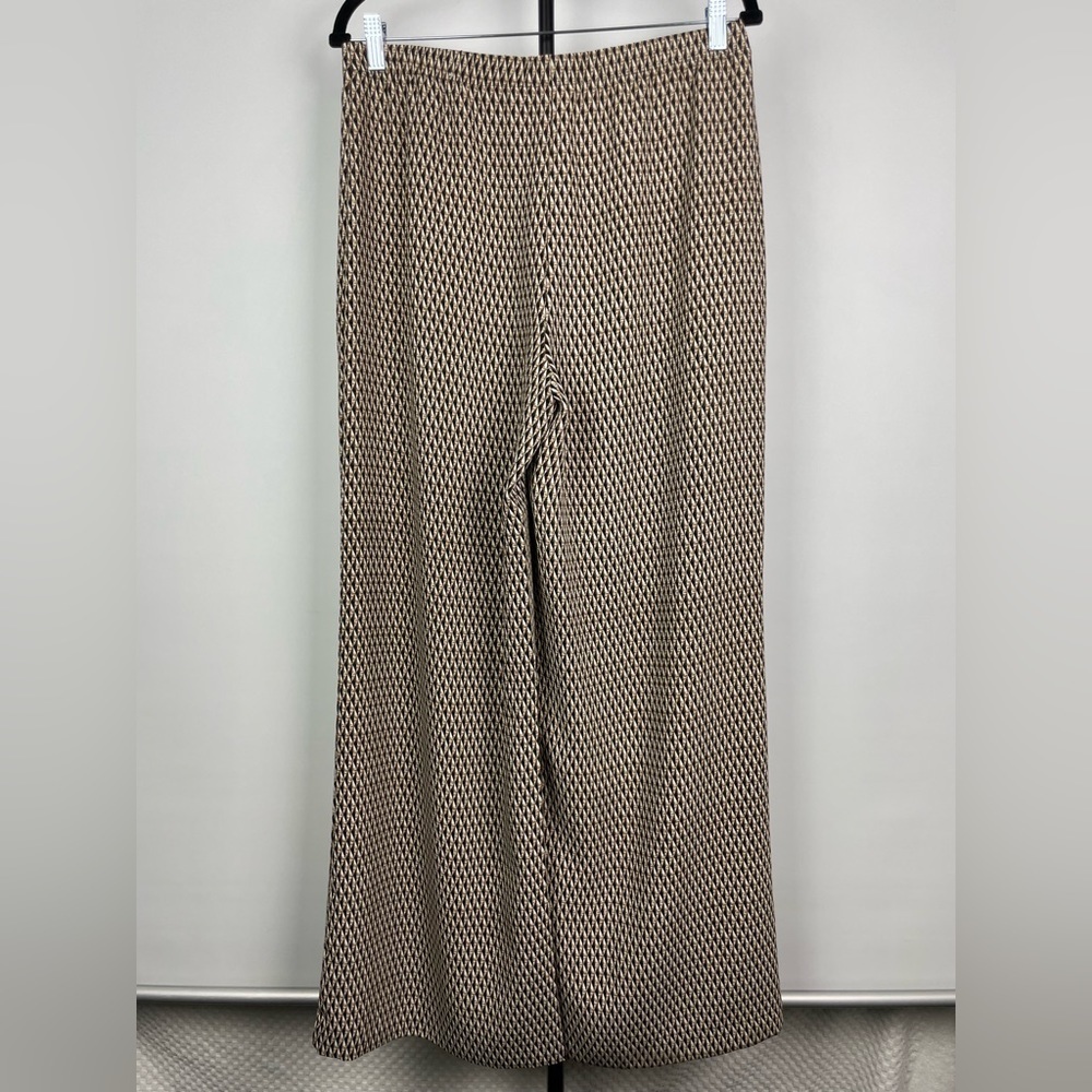 Chico’s Brown Black Diamond Print Wide Leg Flowy Elastic Waist Pull On Pants - Picture 4 of 6